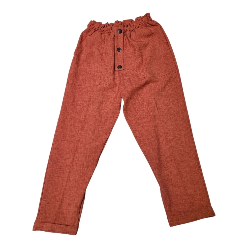 Orange Relaxed Fit Ankle-length Trousers with Elastic Waistband - Size M